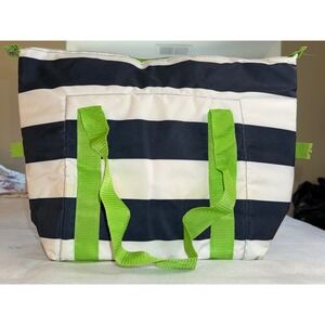Unbranded Insulated Cooler Tote Bag Unisex Large Navy White Striped Green Trim